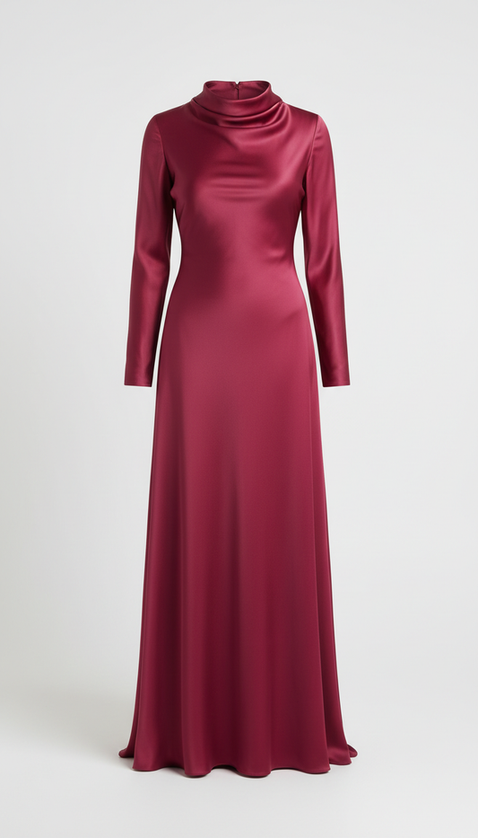 Silk Evening Gown in Runway Berry